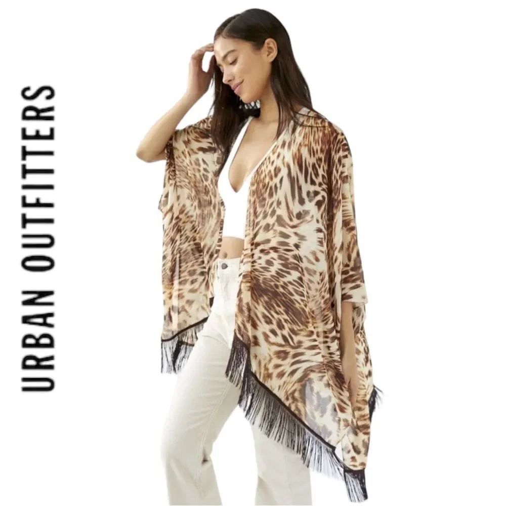 NEW Urban Outfitters UO Fringe Kimon Animal Print Robe OS